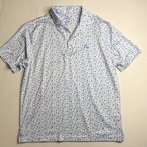 Rhoback White and Blue Patterned Polo Shirt Large